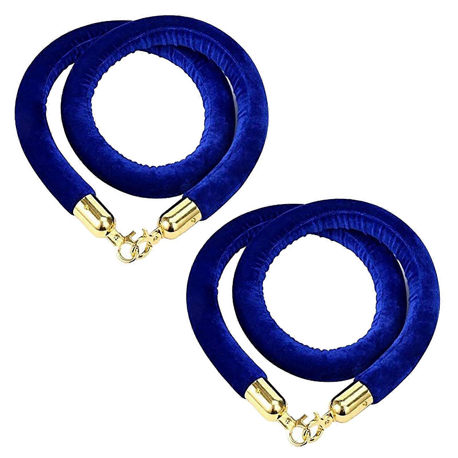 Marine blue velvet rope for crowd control, 487 cm in length, with hooks, queue barrier, safety barrier, 2pcs 16ft/487cm.