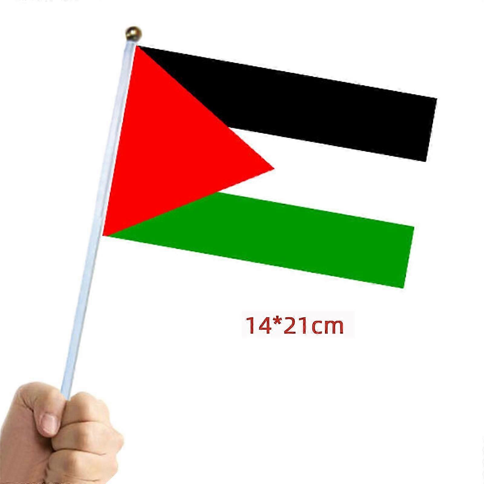 علم فلسطين صغير مع عمود ، 14 * 21 سم من البلاستيك فلسطين يلوح بالعلم مع الوجهين ، خفيف الوزن محمول باليد علم فلسطين للمكتب ، فاس
