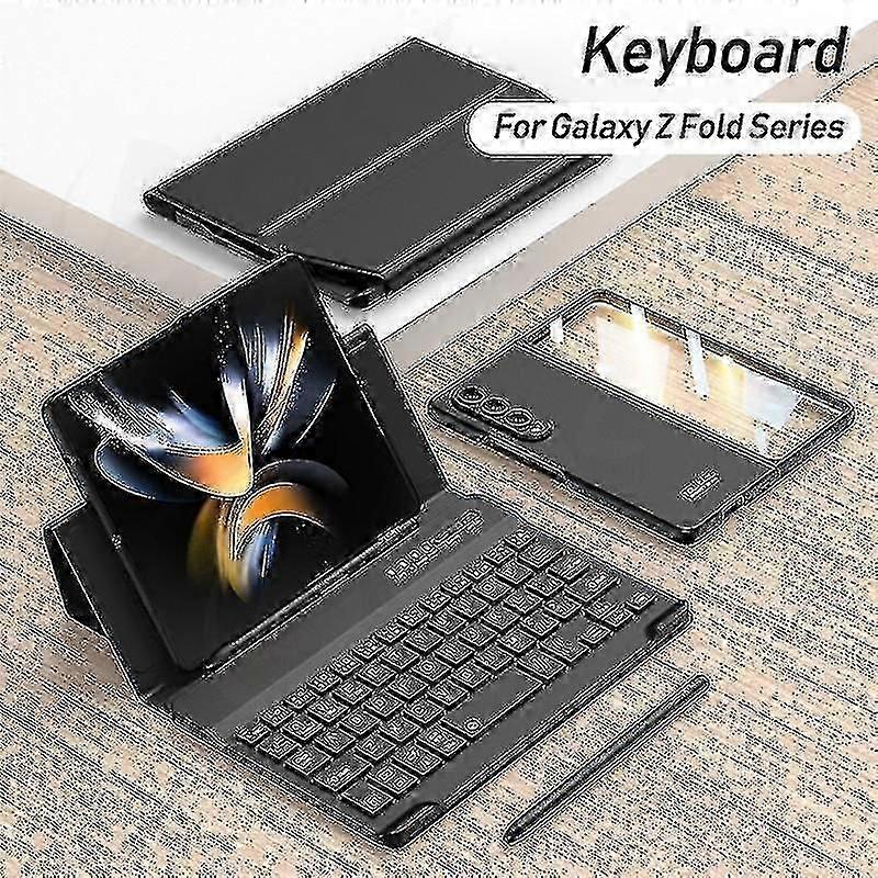 Tastiera in pelle Fold Stand Cover compatibile con Samsung Galaxy Z Fold 4, tastiera wireless Bluetooth rimovibile