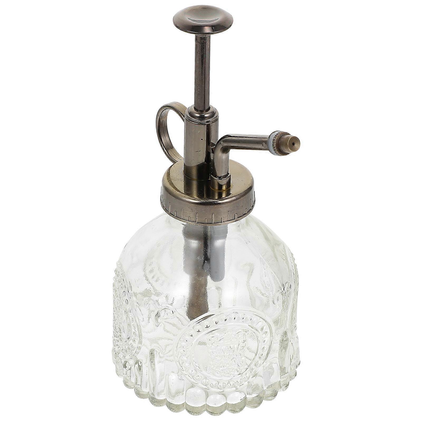 Retro Embossed Transparent Glass Watering Bottle with Spray Head for Garden, Home, and Office Decoration