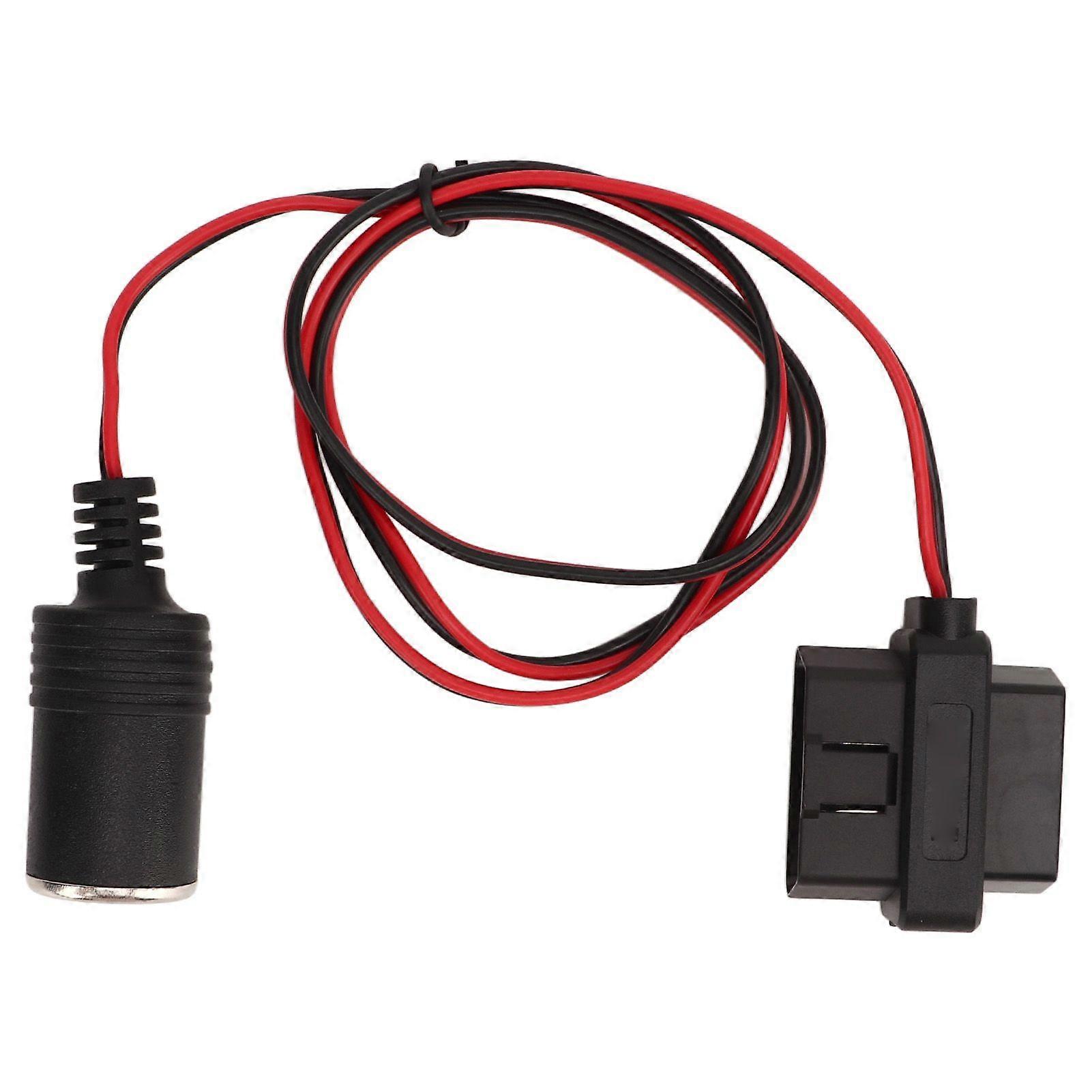 OBD2 Cigarette Lighter Socket Adapter 16Pin T Head Female Connector Power Cord for Cars with OBD
