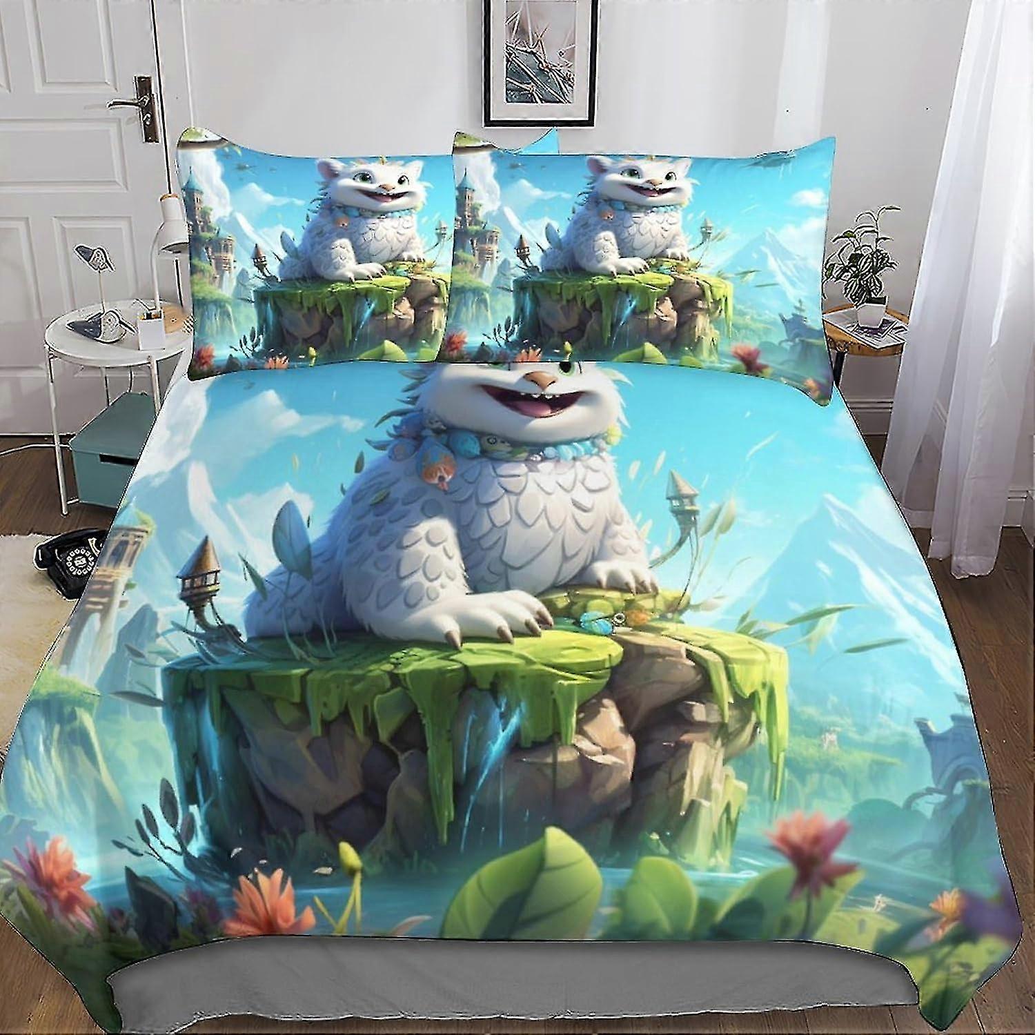 Dreamworks Inspired Duvet Cover Set 3D Bedding Sets Animated Characters Microfibre Quilt Cover with Zipper Closure 3 Piece Set Comforter Cov