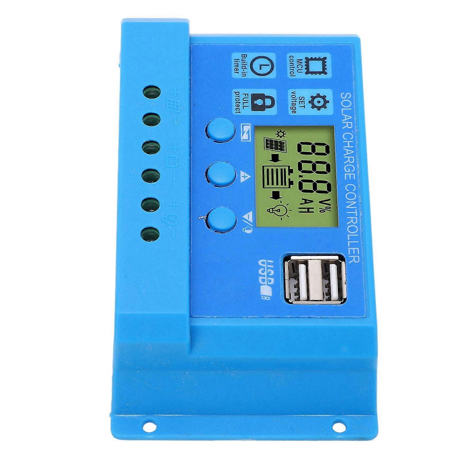 Solar Charge Controller PWM LCD Display Parameter Adjustable 2 USB Solar Charge Regulator Blue 12V 24V