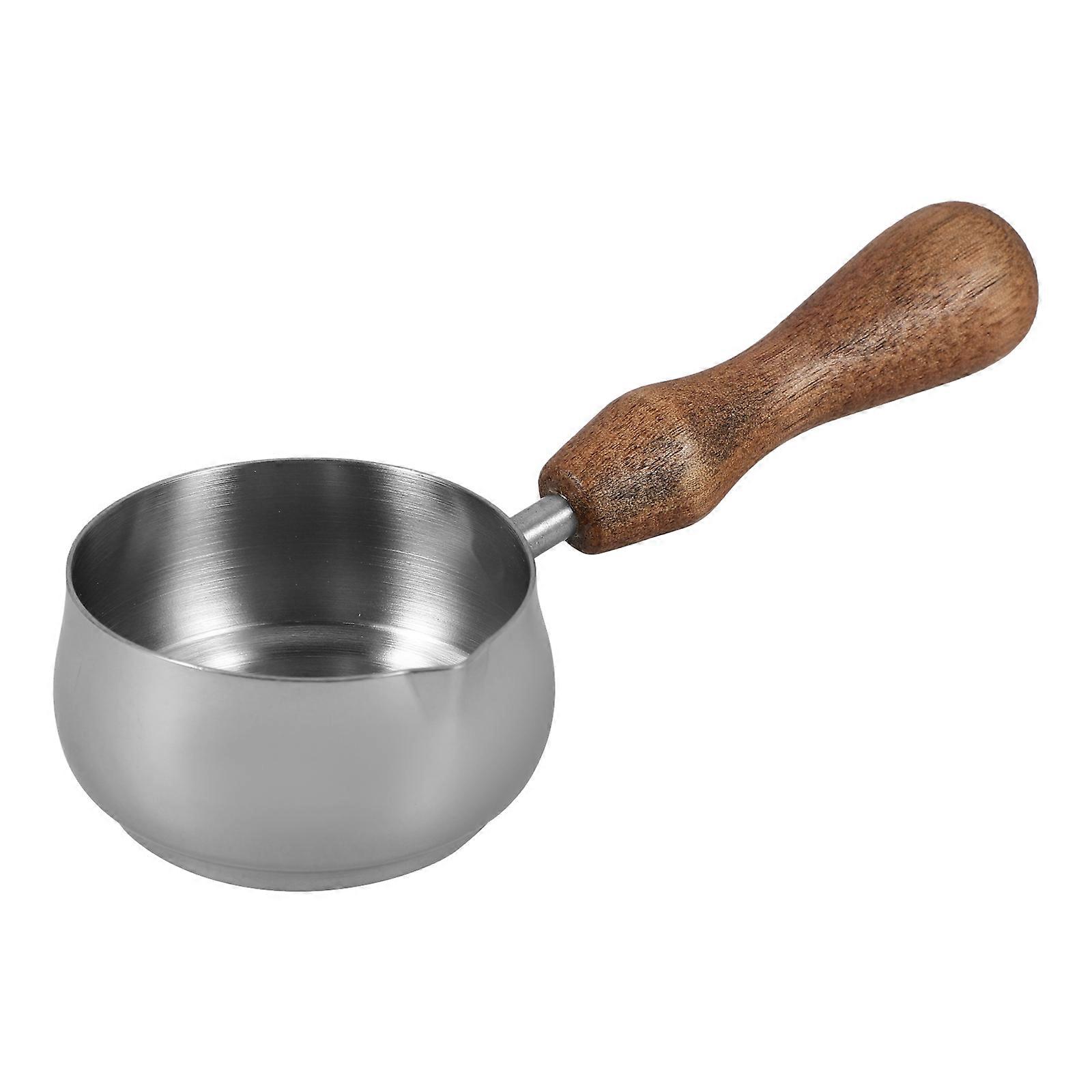 Small Milk Pitcher with Wooden Handle for Coffee Multi Functional Frothing Jug for Home and Office Use, Easy to Clean