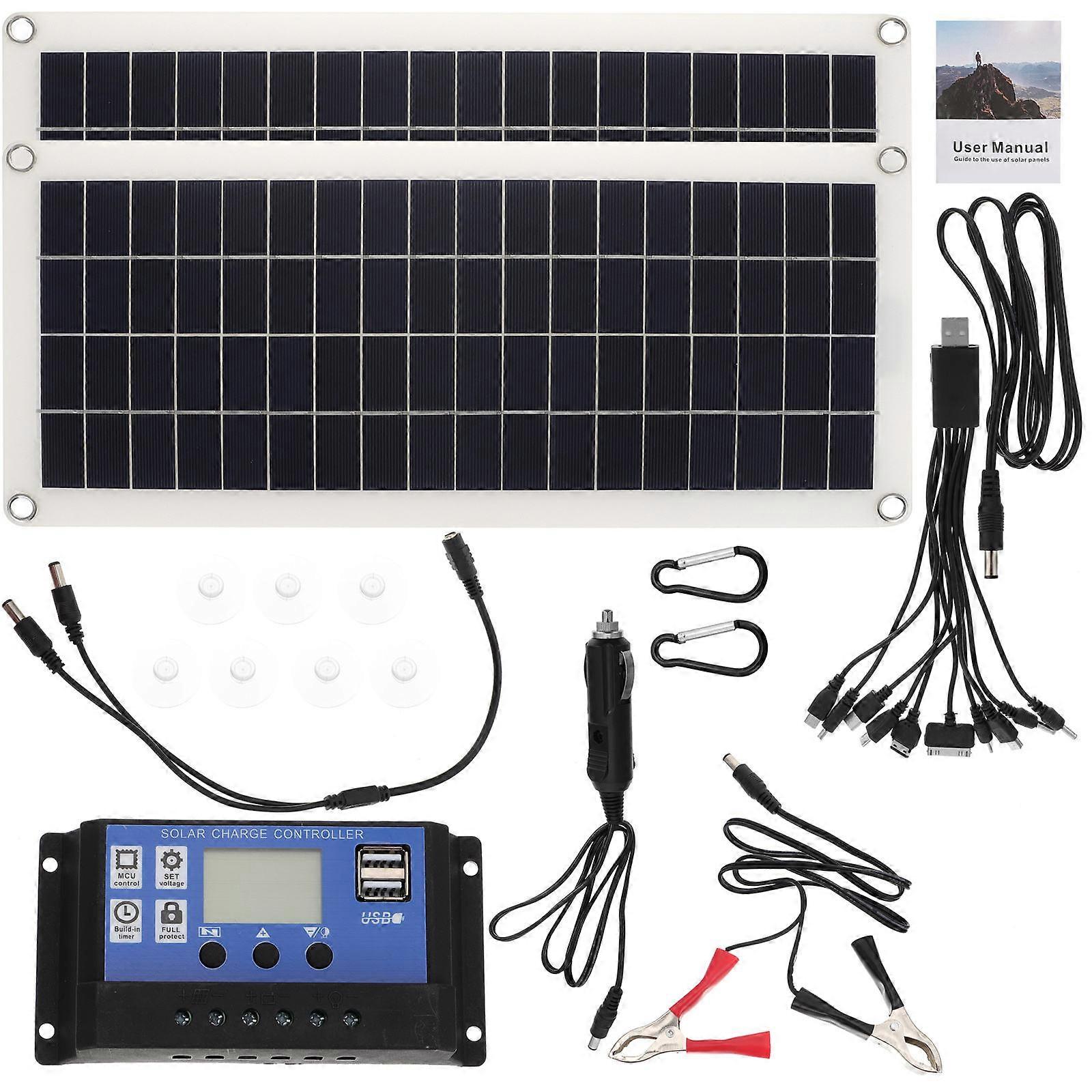 The product title **"High Conversion Rate Solar Panel With Controller Solar Cell Kit For Outdoor Camping Motorhome Emergency Power Bank Charging"**