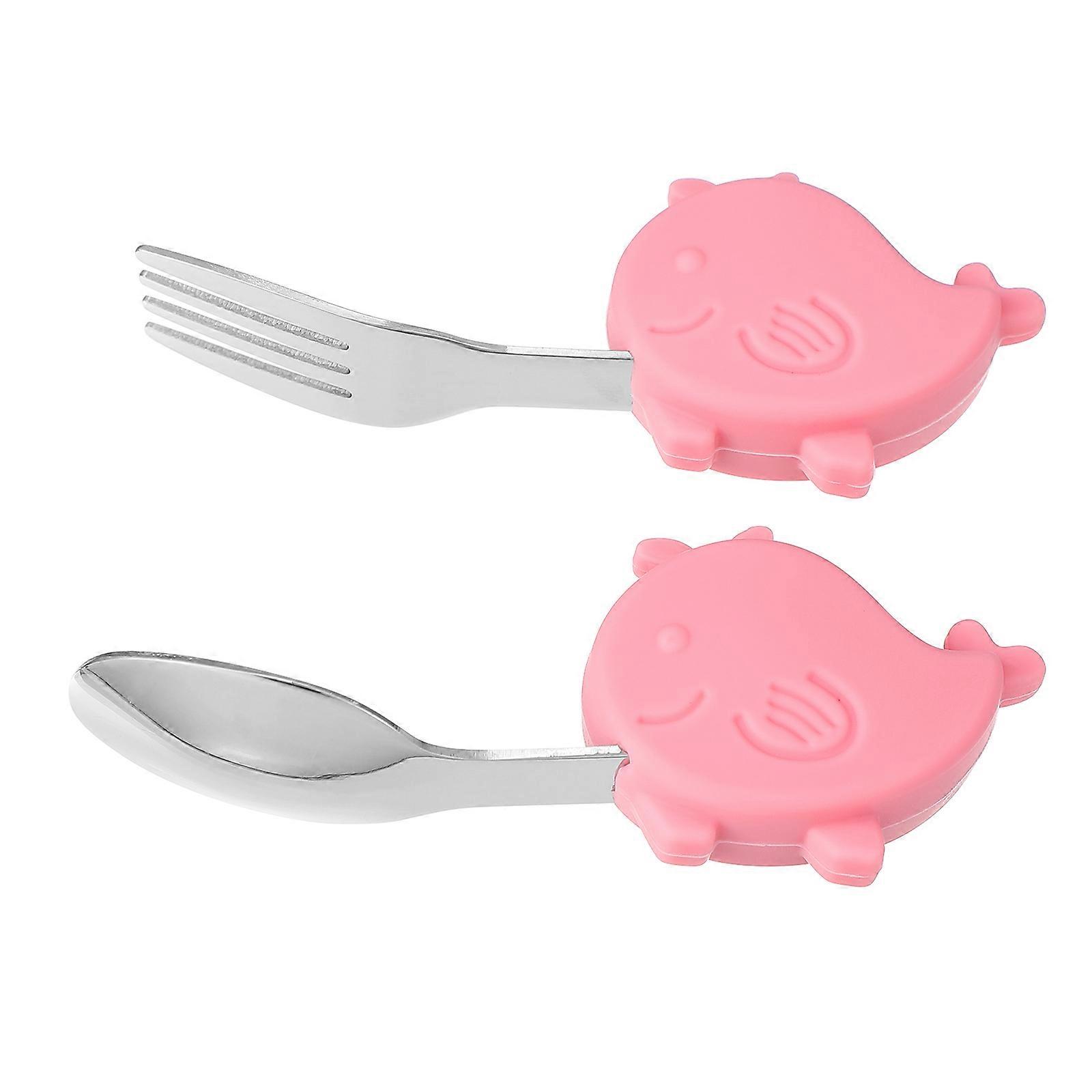 1 Set Creative Food Grade Spoon and Fork for Self Feeding, Adorable Pink Design with Easy Grip for Mealtime Enjoyment