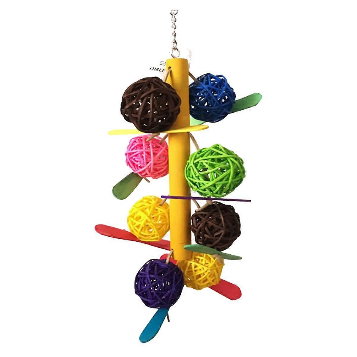 1 Piece Parrot Chew Toy Bird Supply Parrot Cage Hanging Christmas Toy Parakeet Parrot Bell Toy Bird Bite Toy Blocks Wood