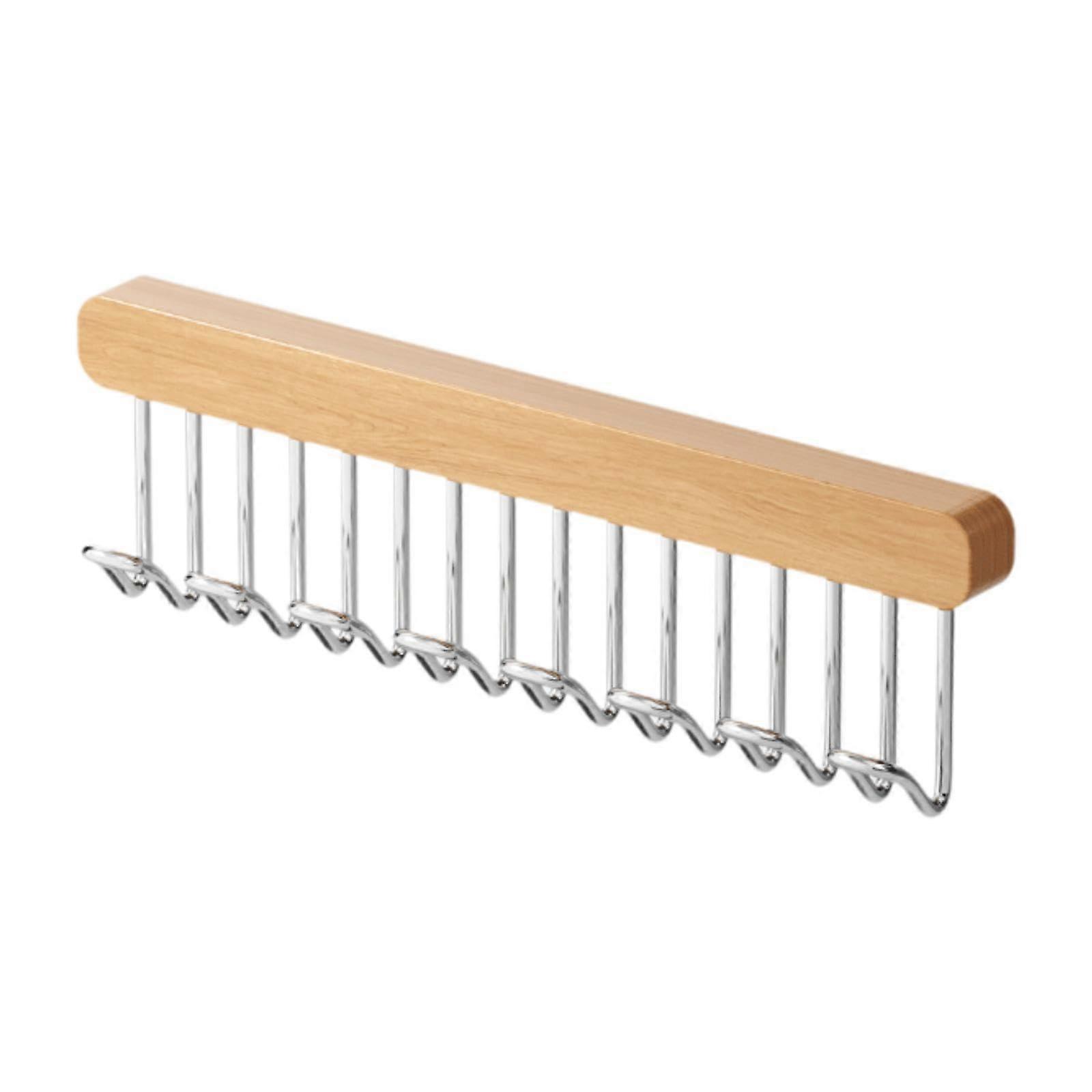 Extendable Belt Holder for Closet Organizer, Extendable, Multifunctional, Easy Installation, Left with 8 Hooks Wood Color
