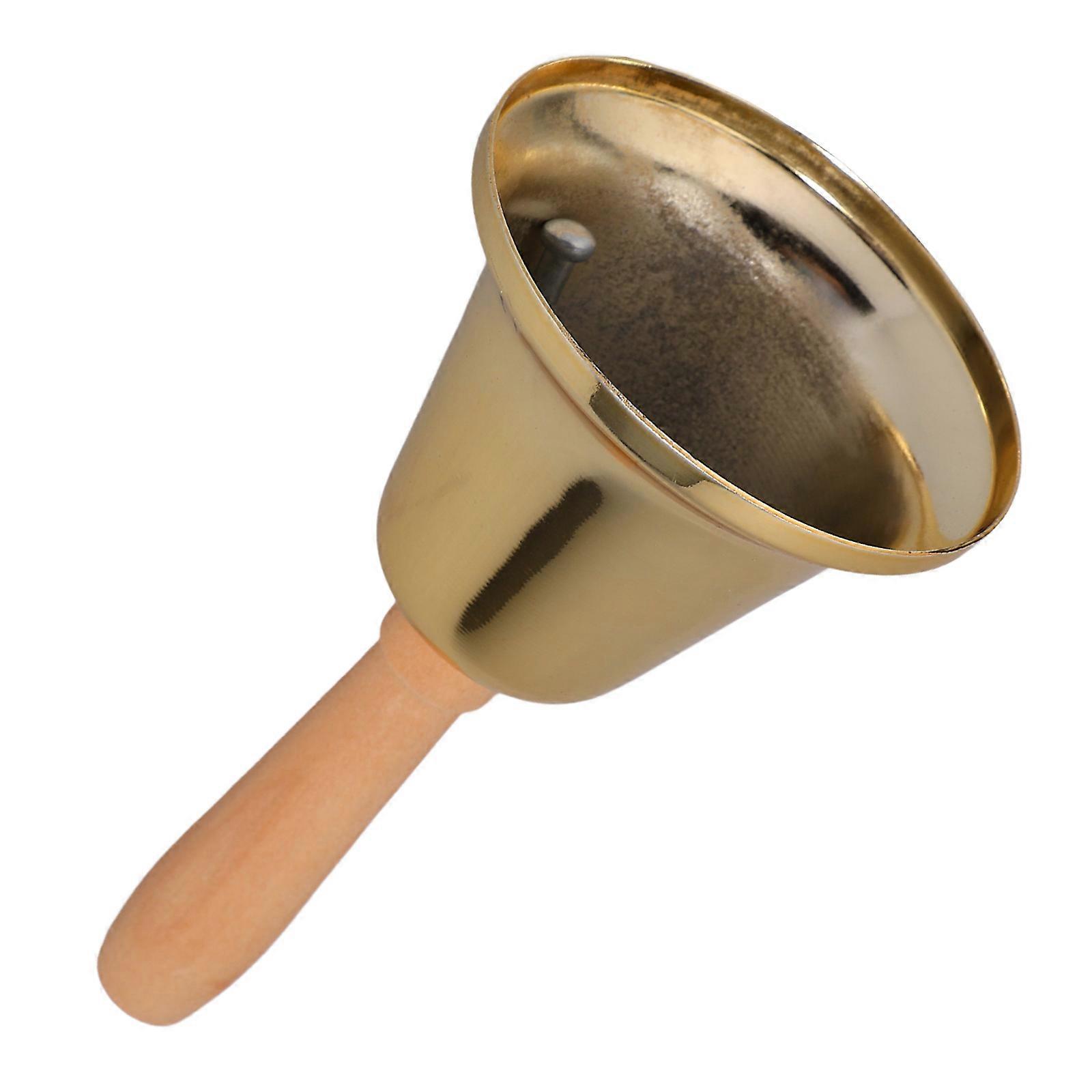 Gold Handheld Metal Call Bell with Wooden Handle Loud Ring Tea Bell Dinner Bells for Attention and Assistance 2pcs