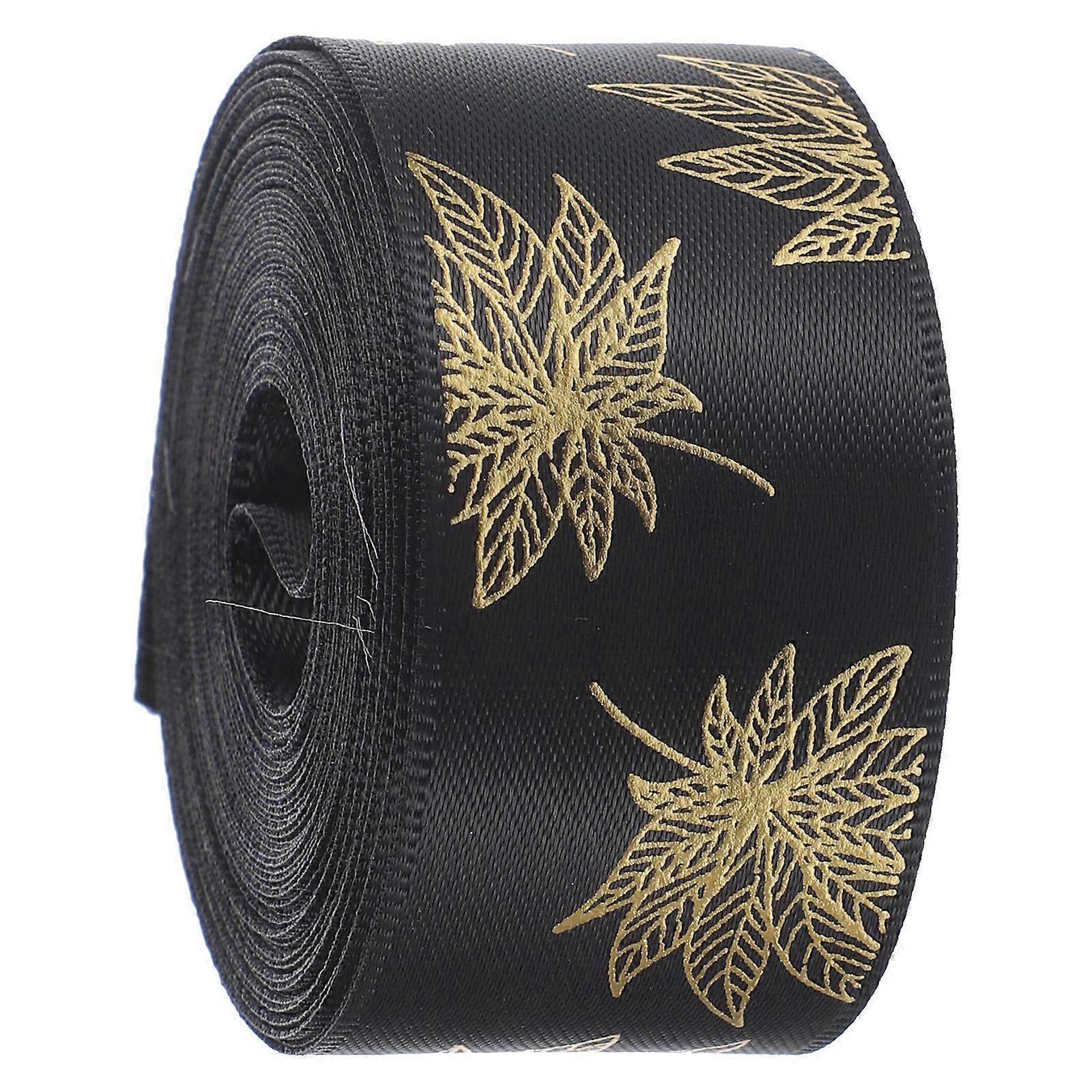 Maple Leaf Printing Ribbon Craft Projects Party Decorations Flat Double-sided Satin 450cm x 2.5cm x 0.2cm Black 1 Roll