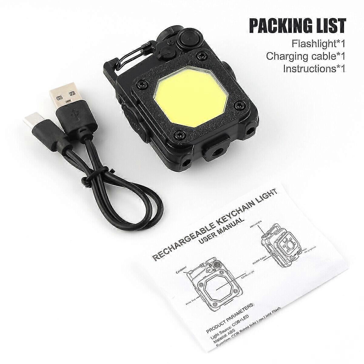 High Lumens Super Bright LED Tactical Flashlight USB Rechargeable COB KeychainBlack SZRH A-J