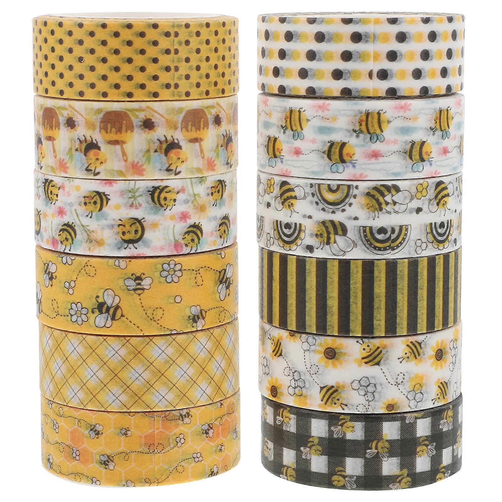 Washi Tape Stickers For Journaling Decorative Washi Tape Set Bee Printing Multi Color 12 Rolls Diy Projects