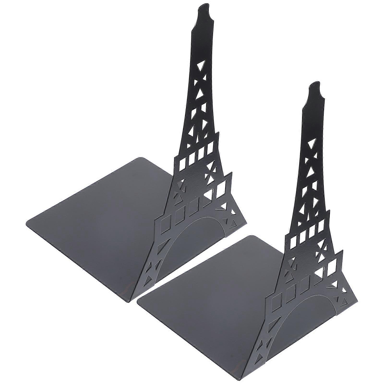 2pcs Iron Bookends with Hollowed Out Tower Design – Stylish Desktop Holders for Home Office and Study Organization