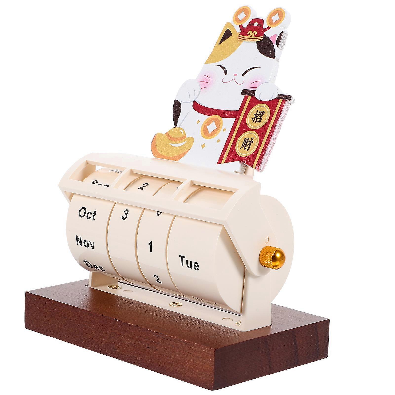 Wooden Perpetual Calendar for Home Decor and Office Use Reusable Desk Reminder 4.5 Inches Tall