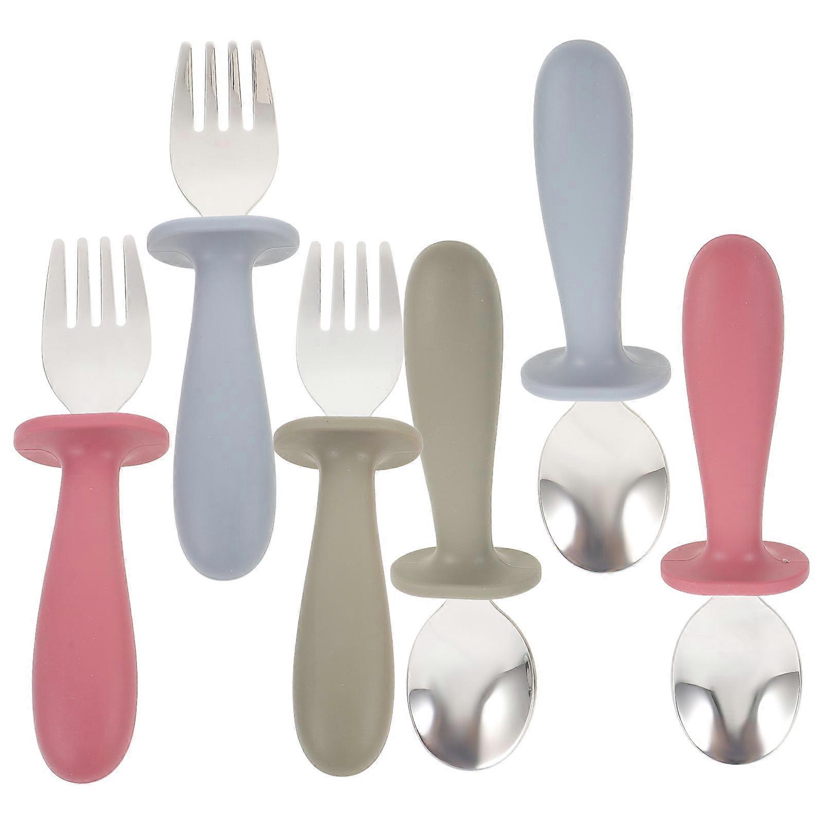 Kids Silverware Set Silicone and Stainless Steel Fork Spoon Set 6Pcs
