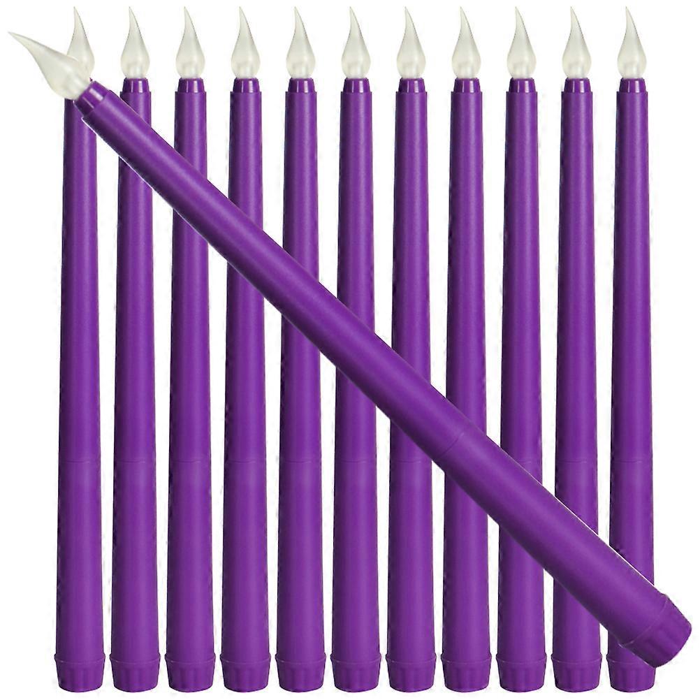 Simulated LED Taper Candles Battery Operated Decorative Candles Flameless For Parties Home Decorations 27.5X2X2CM Purple 12Pcs