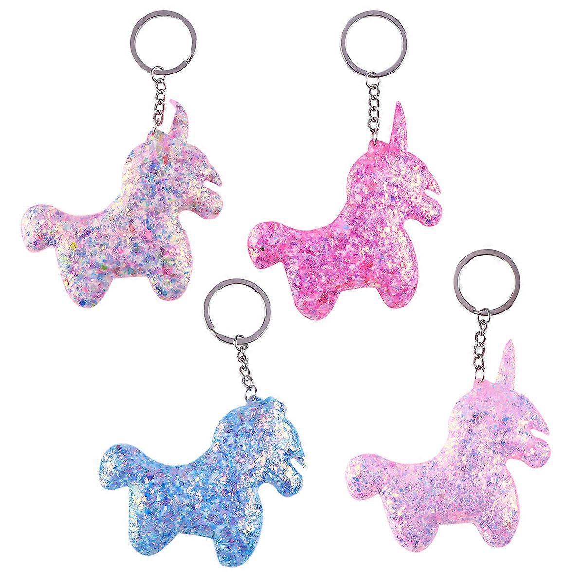 Bag Pendant Key Chain Unicorn Shaped Sequins Metal Cotton Daily Use Gift Giving 4Set