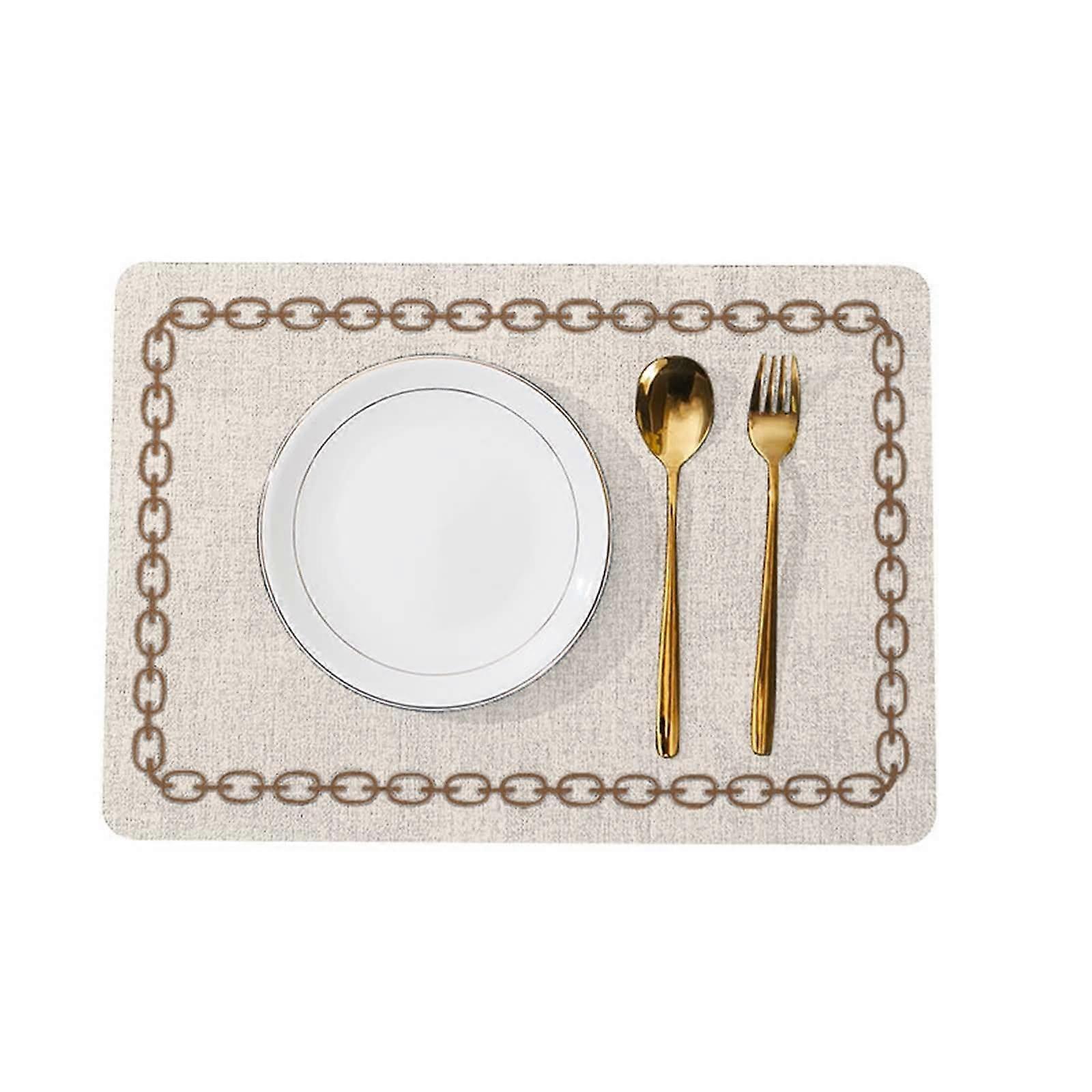 Leather Place Mats Rectangular 43 X 30 Cm Chain Pattern Beige Gray Set Of 4 For Dining Table