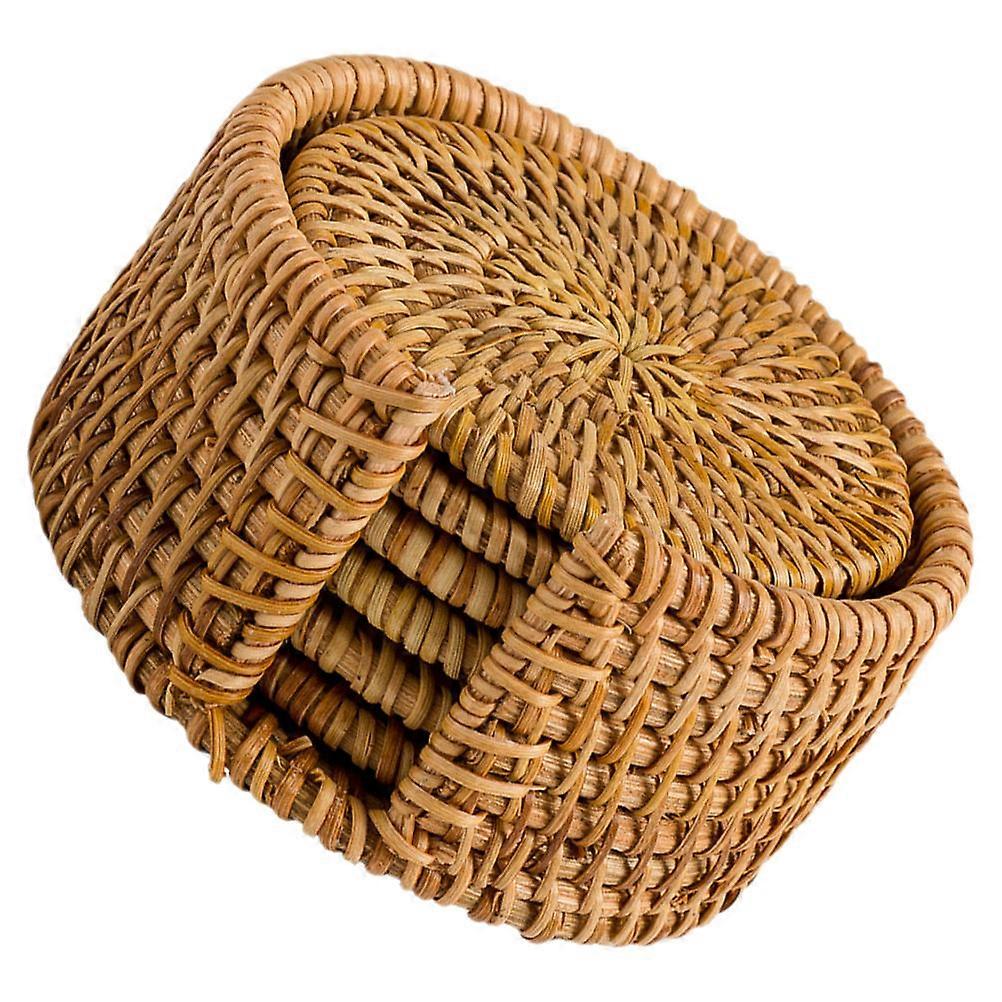 Rustic Coasters For Drinks Rattan Woven Placemats Outdoor Patio Square Light Brown 8x8cm Storage 1 Set