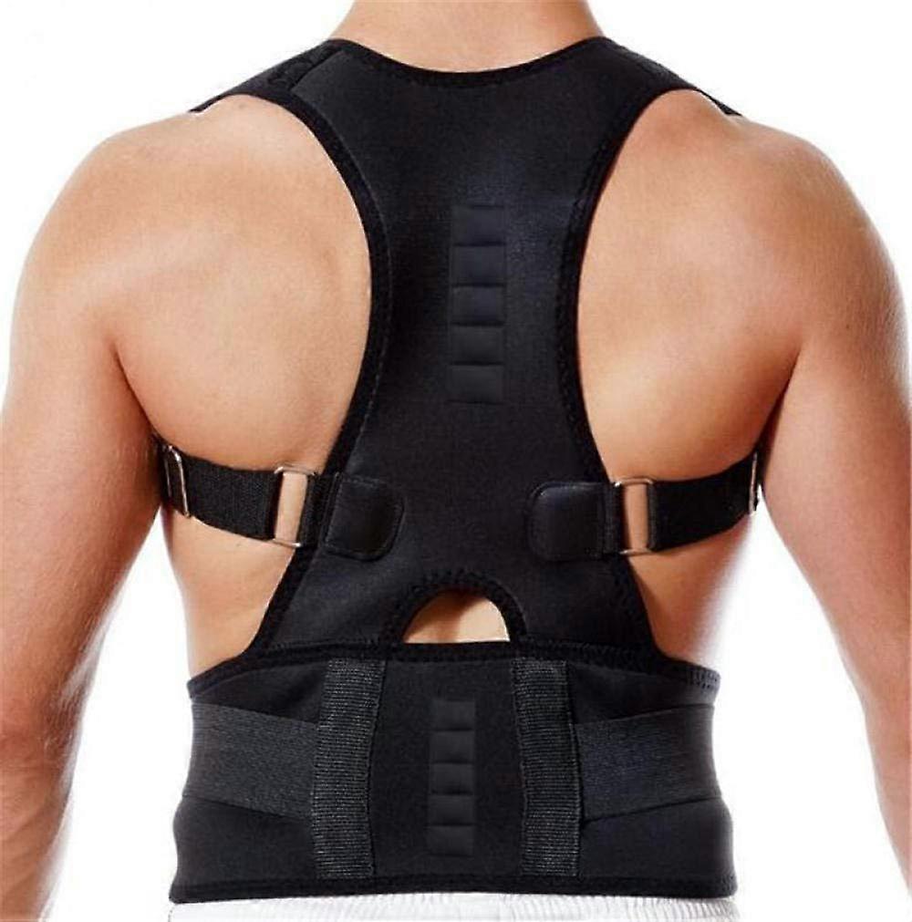 Adjustable Posture Corrector Magnetic Back Support Nylon Elastic Shoulder Belt Black Plus