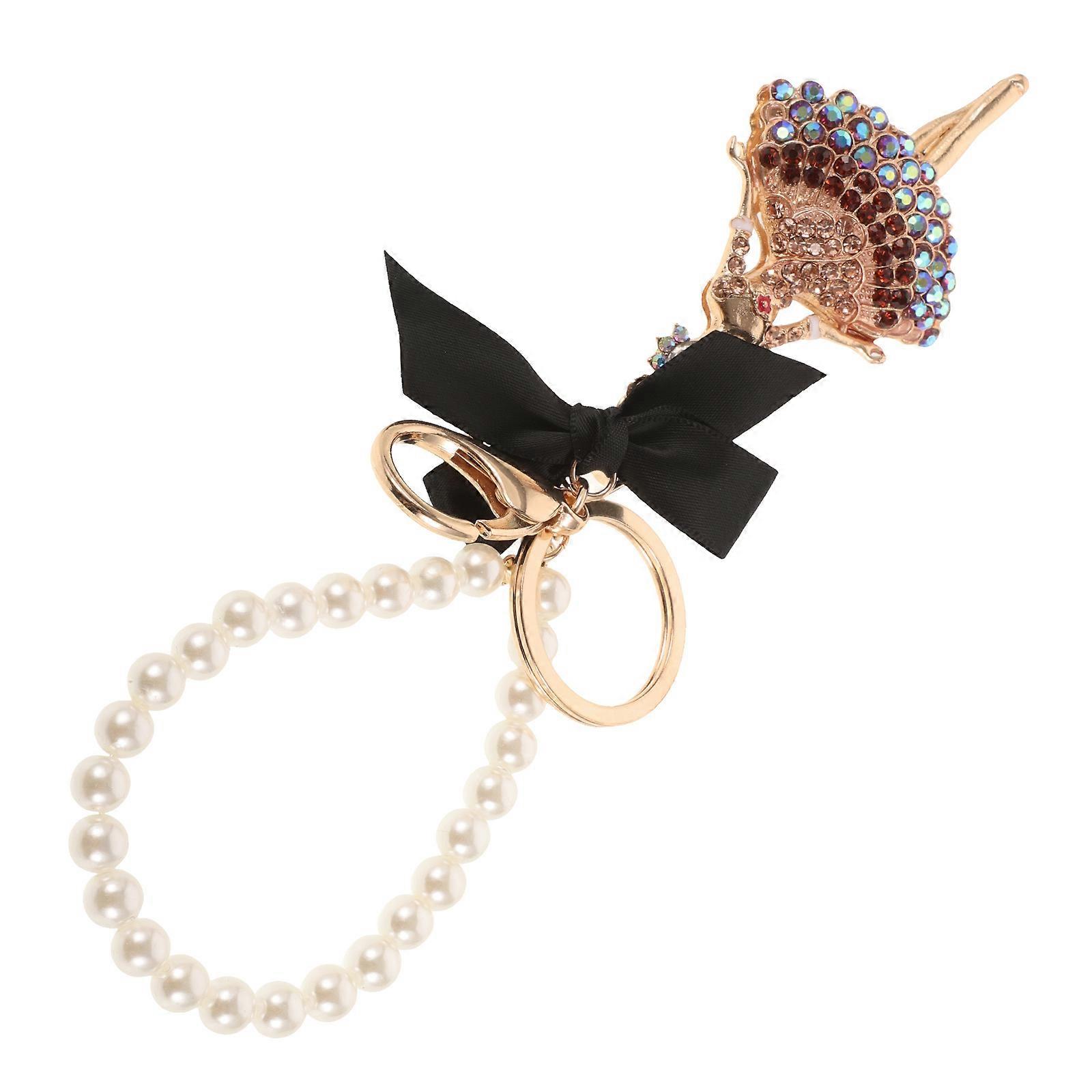 Charming Rhinestone Ballet Dance Keychain Pendant Multi Colored Zinc Alloy and Pearl for Decoration Use