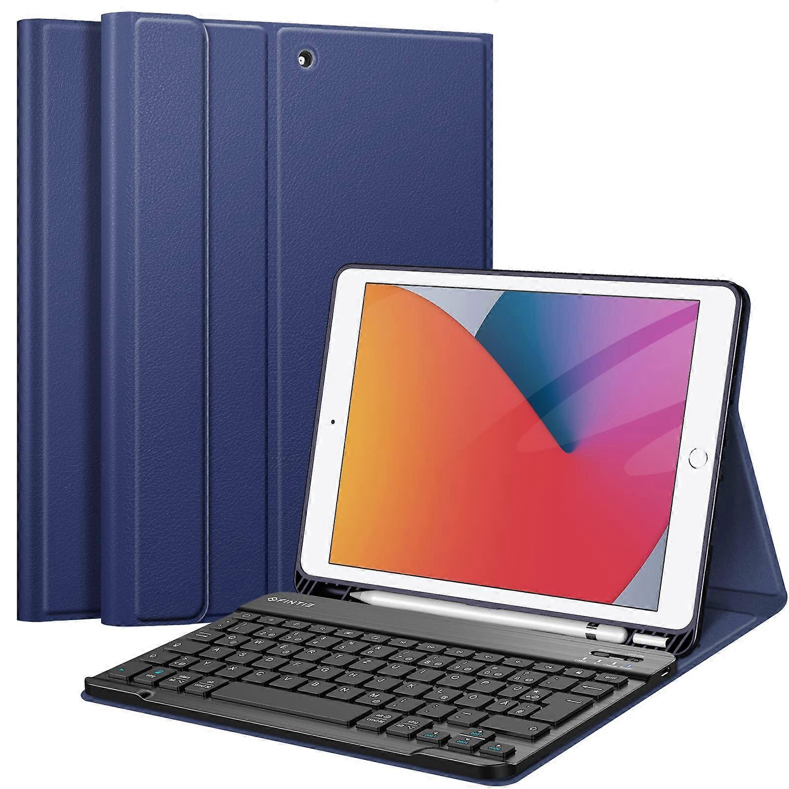 Keyboard Case for iPad 10.2 Inch 8th/7th Generation 2020/2019, Soft TPU Back Cover, Magnetic QWERTZ Keyboard, Navy