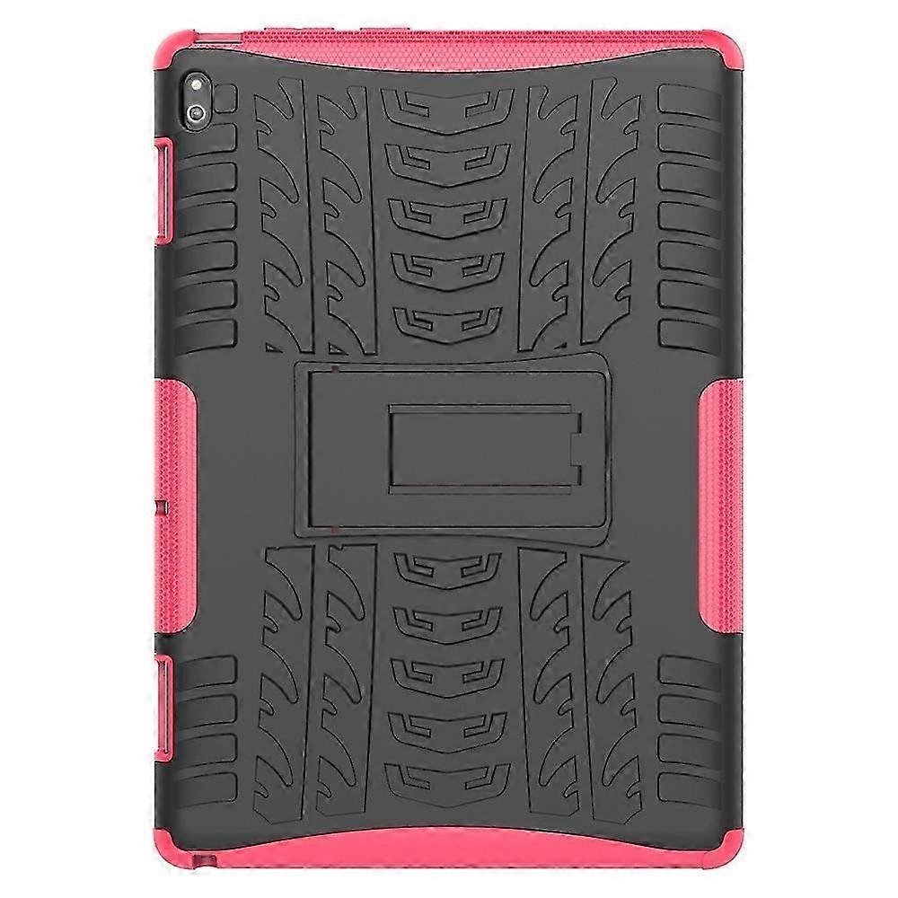 Tablet Case For Lenovo Tab E10 Tire Texture Shockproof TPU+PC Protective Case with Holder(Rose Red)