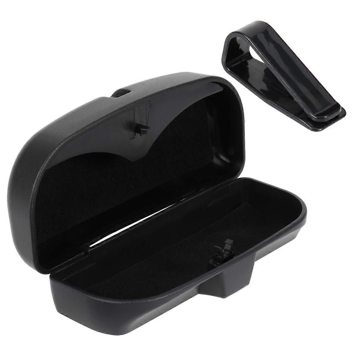 Car Sunglasses Holder Case 1 Set Attaches to Visor Black Automobile Shade Clip