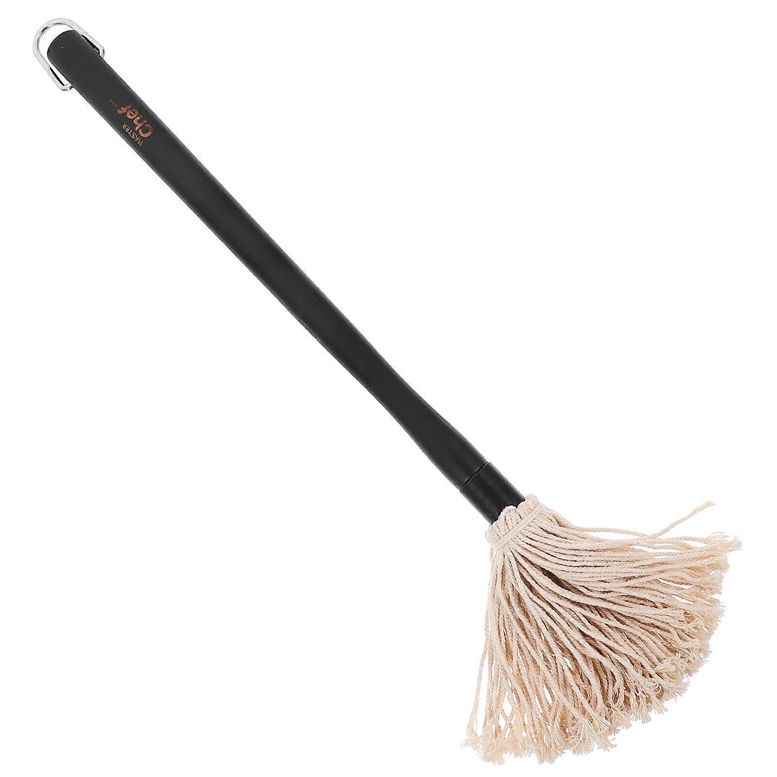 Black Cotton Kitchen Oil Brush for Barbecue with Durable Wooden Handle and Replaceable Brush Head 1 Pc