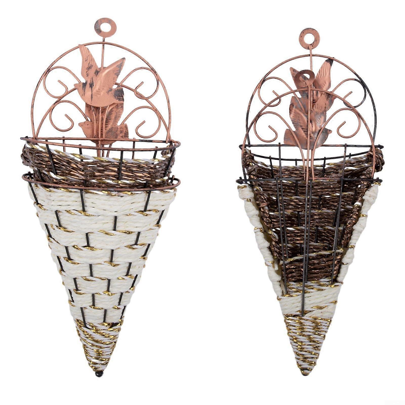 Handmade Wicker Flower Holders for Unique Home and Garden Decor - Set of 2 Decorative Planters