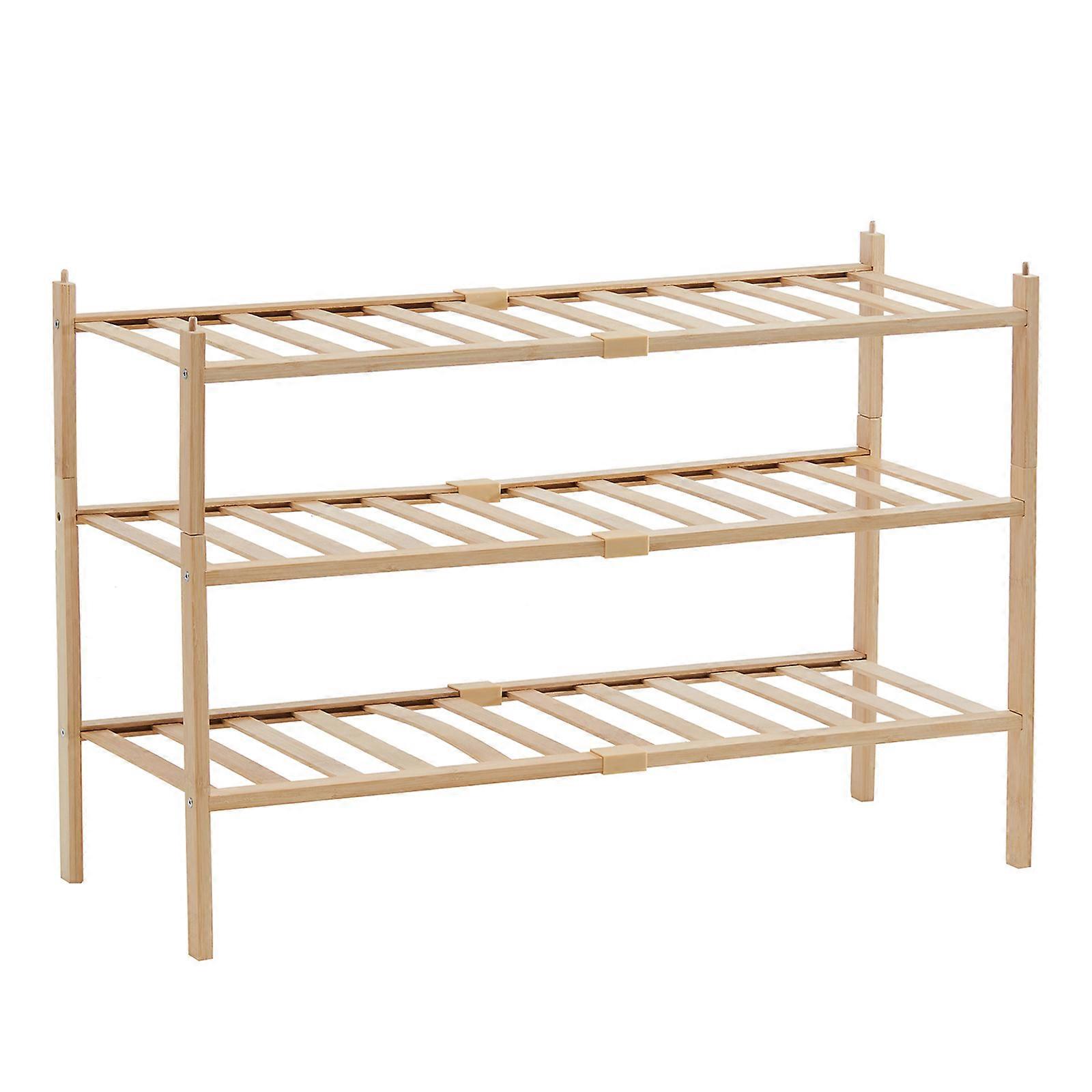3-Tier Bamboo Shoe Rack Stackable Shoe Shelf Free Standing Storage Organizer for Entryway Hallway Closet Tabletop (Nature)