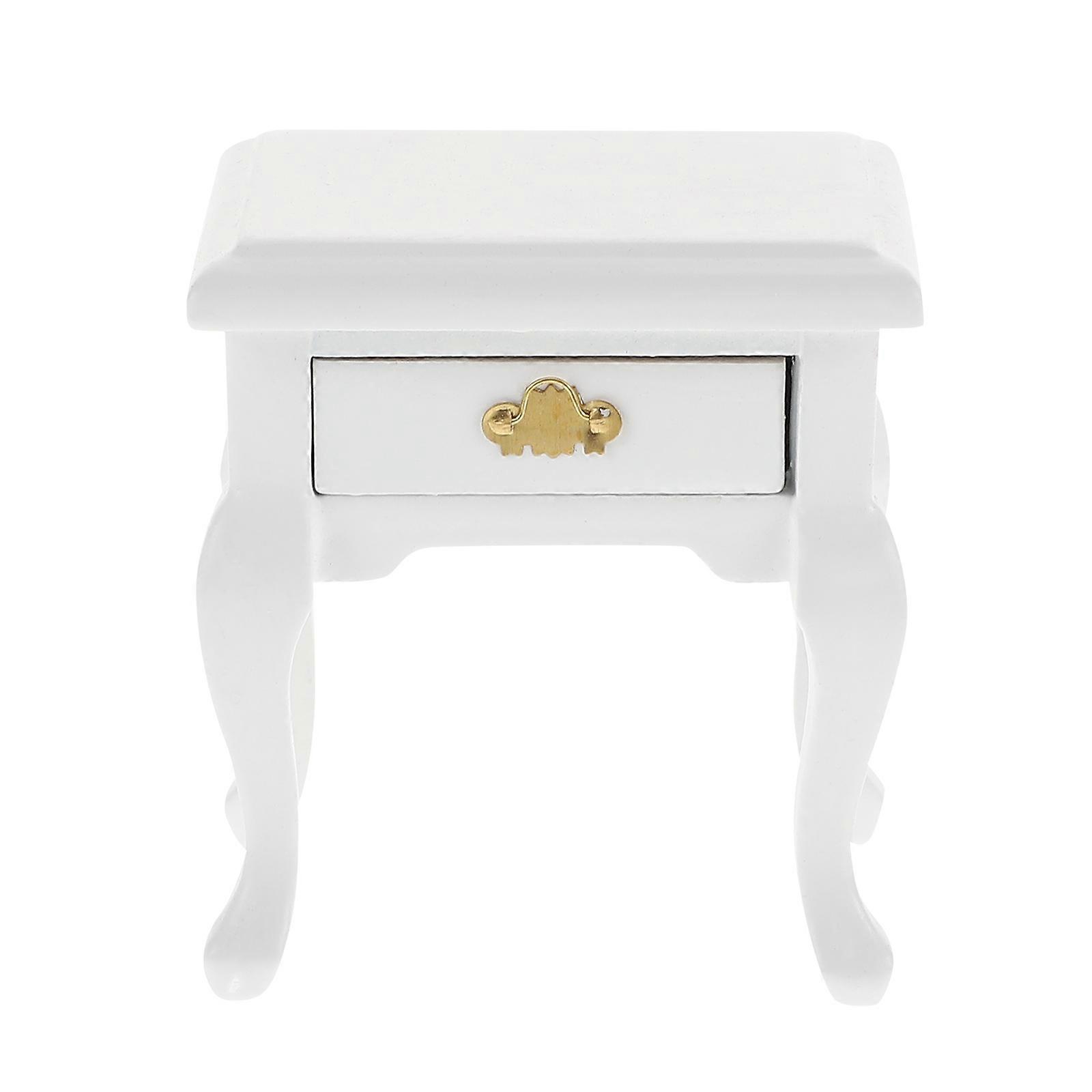 Miniature Bedside Table Mini House Setup Wood White Layout Prop 1Set