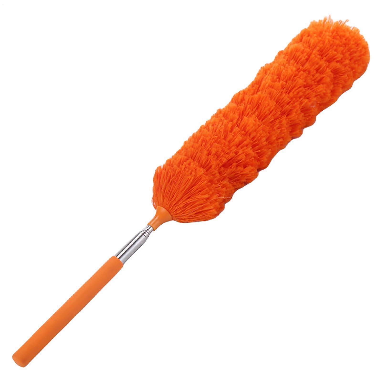 Telescopic Duster Extendable Cleaning Rod with Reusable Fiber Brush Flexible Spider Web Cleaner Adjustable Handle Orange