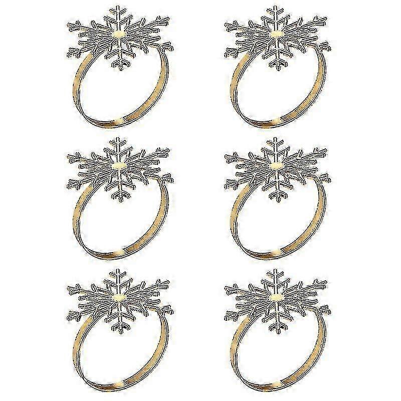 6pcsクリスマスティッシュホルダーお祝いのスノーフレークナプキンリング(ゴールデン)