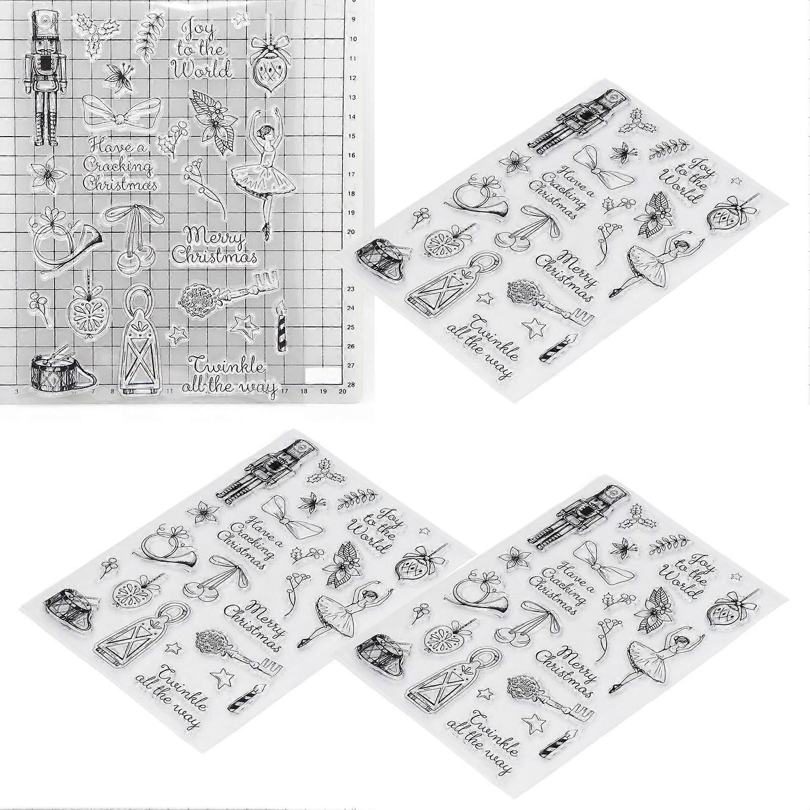 GPB 3Pcs Clear Stamps Christmas Themed Pattern TPR Transparent DIY Scrapbooking Stamps for Embossing Card Making