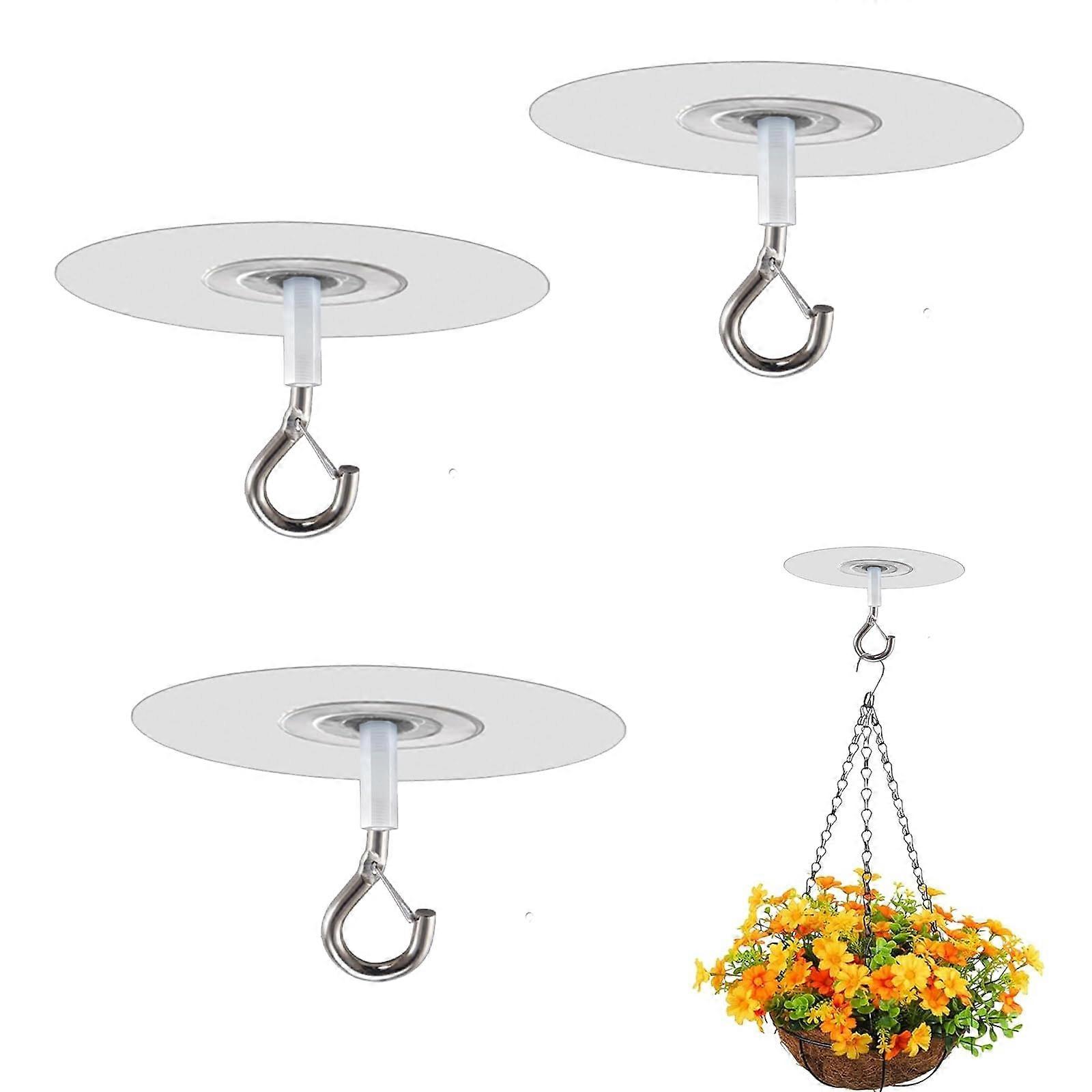 Heavy Duty Self Adhesive Ceiling Hooks 3Pack For Smooth Surfaces Hanging Plants, Bird Feeders, Lanterns, Wind Chimes