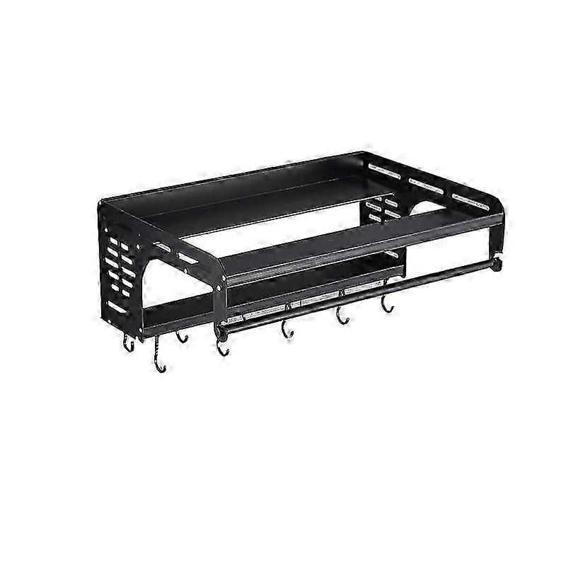 2025 Microwave Oven Rack Wall Mount Microwave Kitchen Desktop Organizer Racks 2 Layer Storage With Hooks