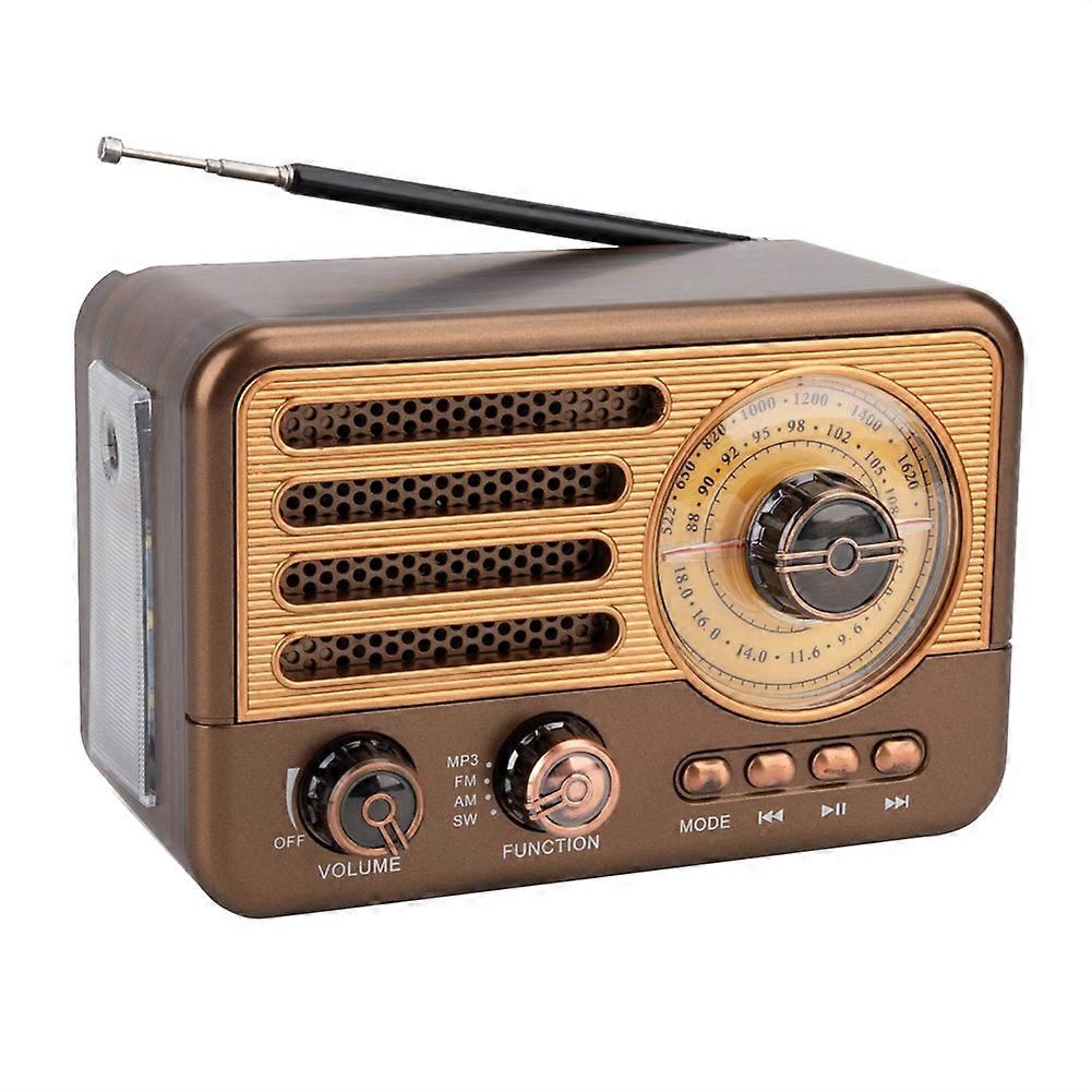 Portable Retro Radio Vintage Bluetooth Speaker FM/AM Radio Receiver with LED Flashlight, Supports TF Card, USB, AUX Play