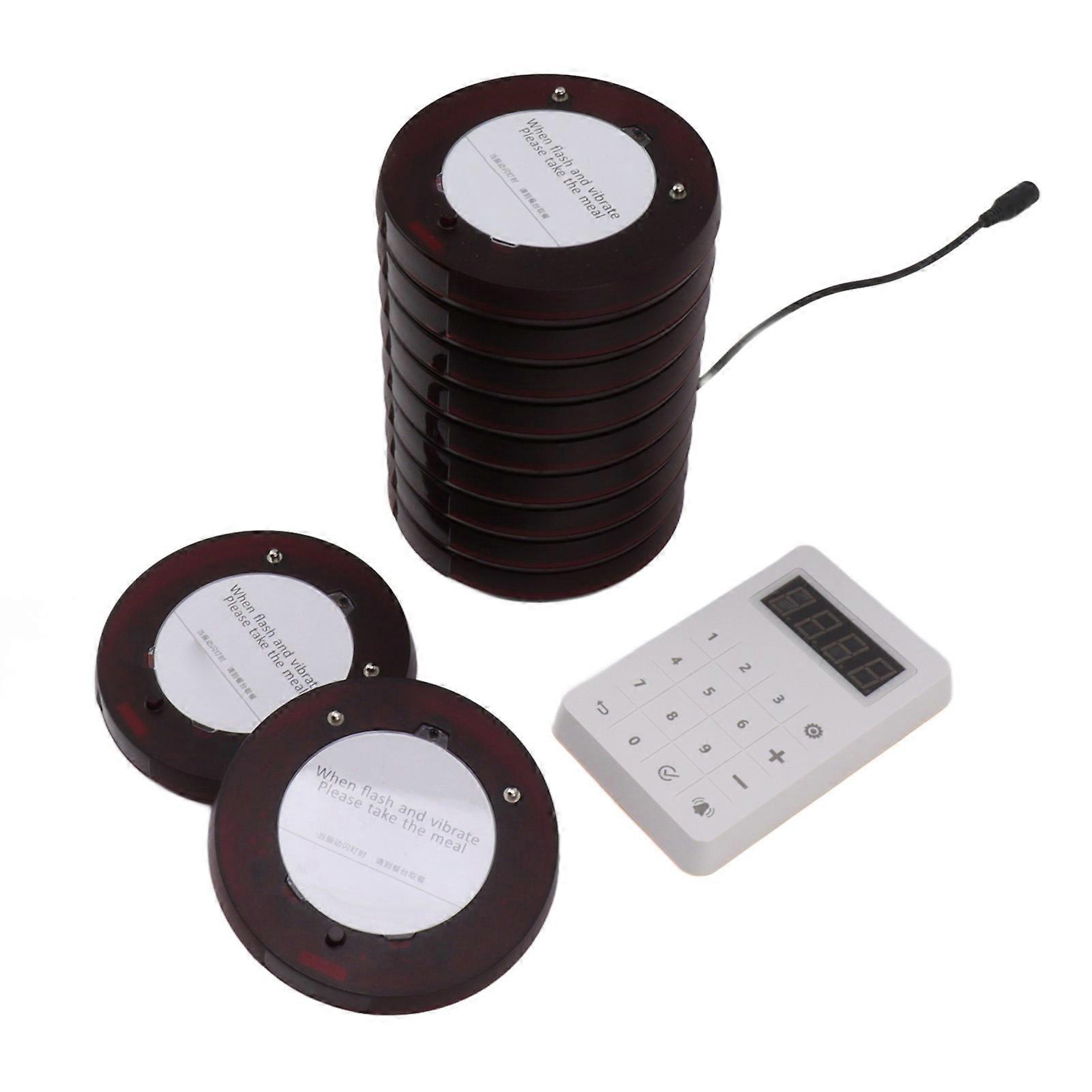 10pcs Wireless Restaurant Pager Set Vibration Beeping LED UK Plug