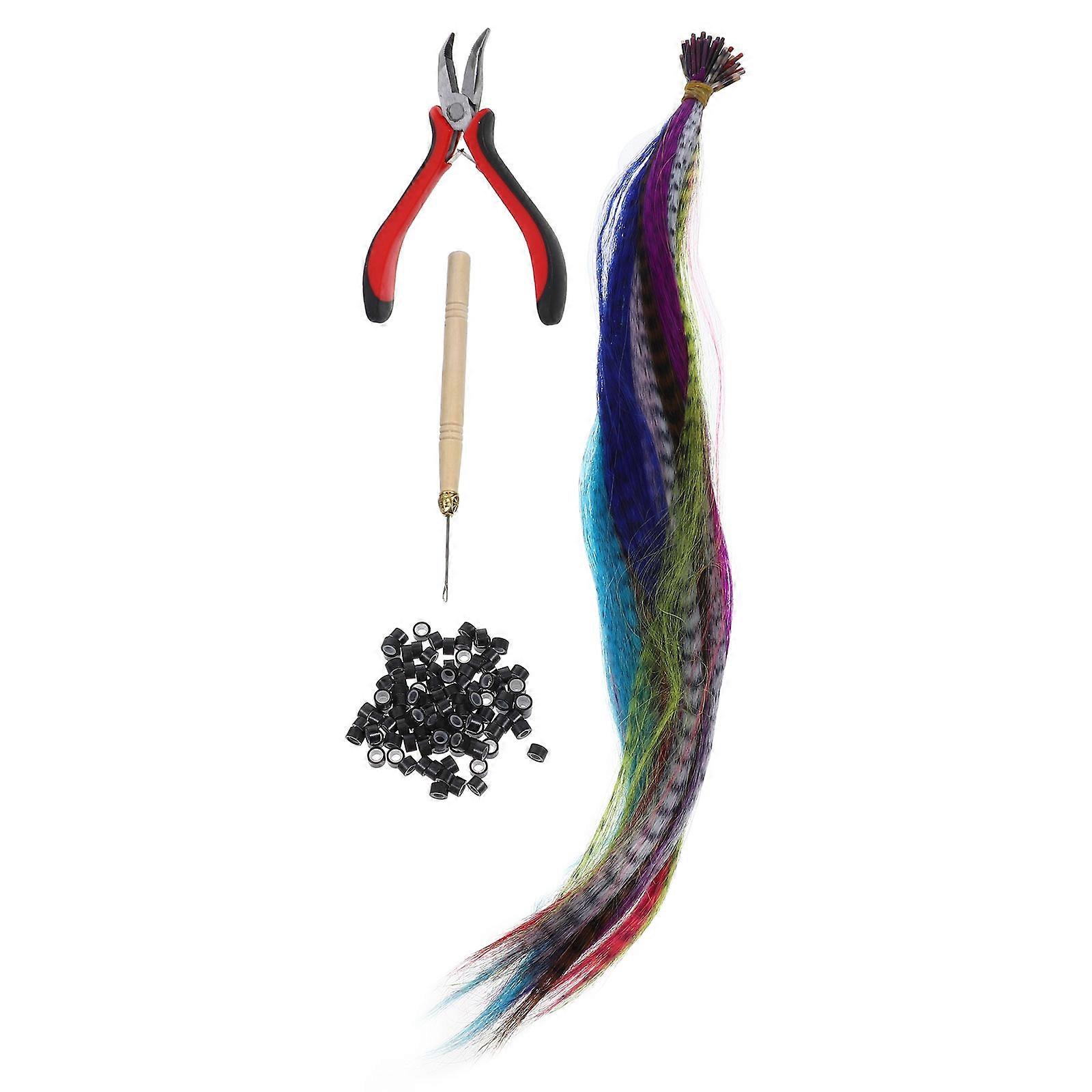 50 Pieces Assorted Color Hair Extensions with Plier for DIY High Temperature Fiber Bright Colors