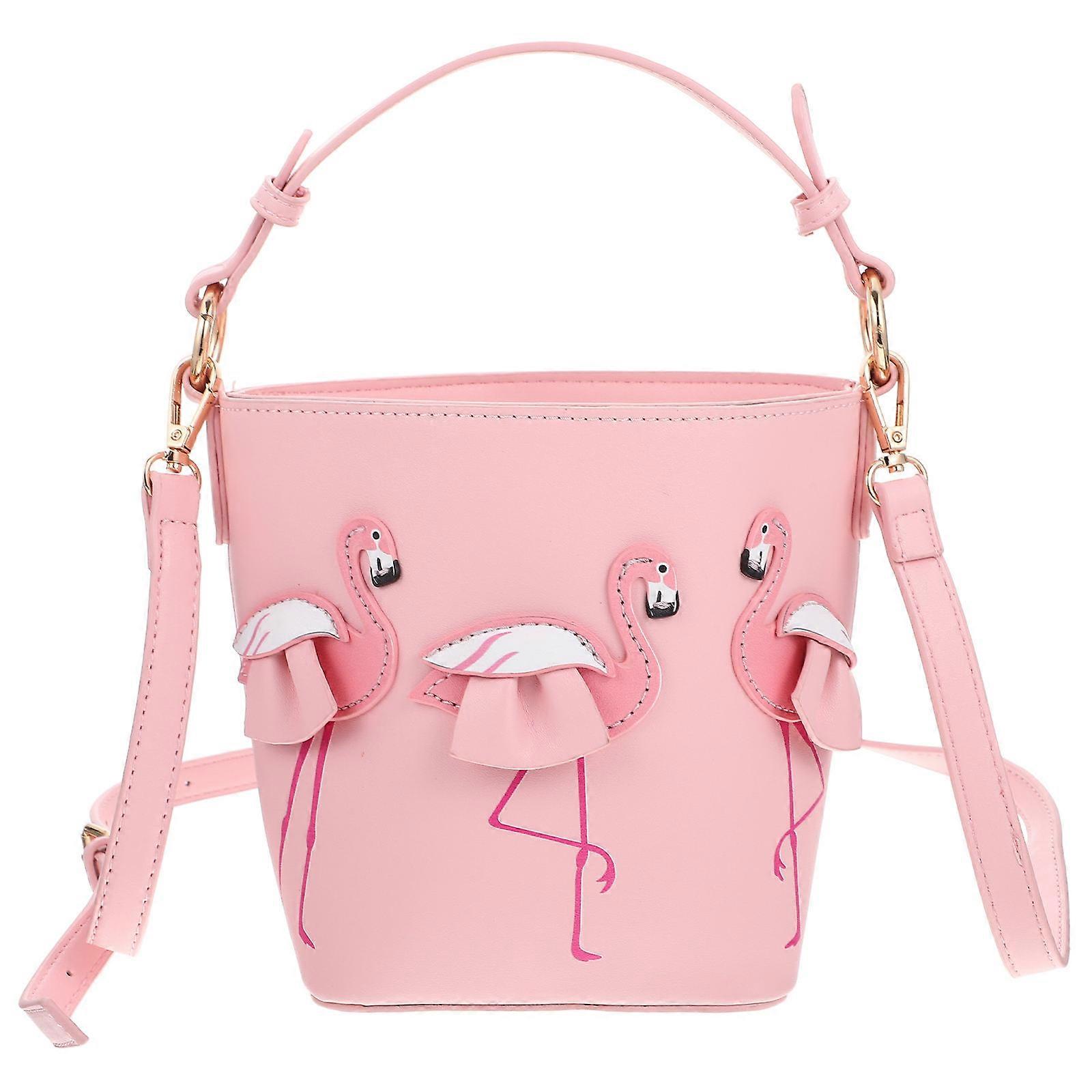 Fashionable Flamingo Bucket Bag For Women Cute Tote Bag Portable Storage Daily Use Light Pink 1Pc