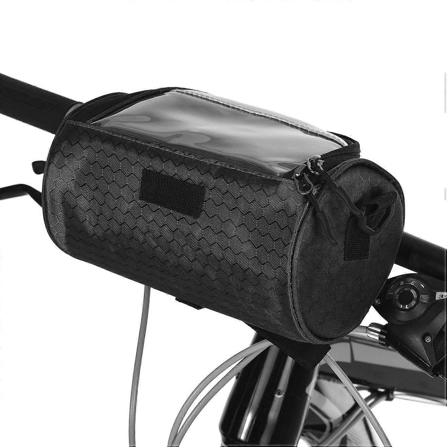 Bike Handlebar Bag Bicycle Front Frame Storage Bag Mobile Phone Mount Bag with Removable Shoulder Strap(Black)
