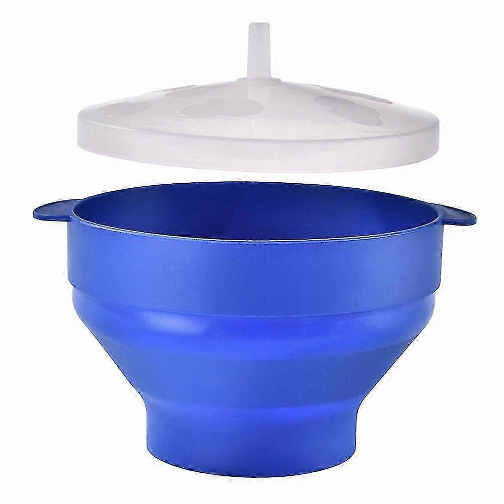 Portable Round Foldable Popcorn Bowl with Lid for Home Use - Blue