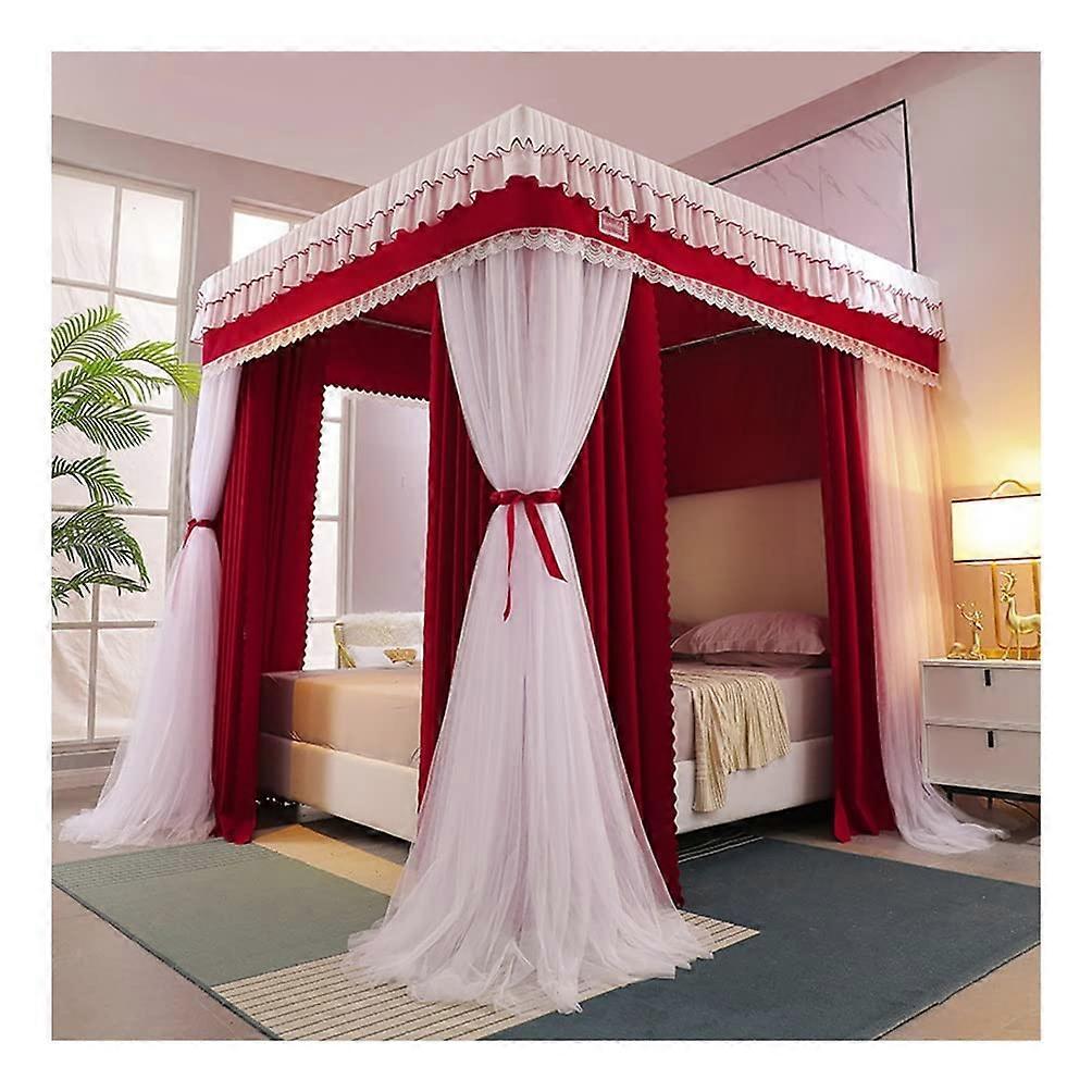 Double Layer Deluxe Canopy Mosquito Net With Bracket Fits 120/150/180/200/220 CM Single Or Double Beds Red