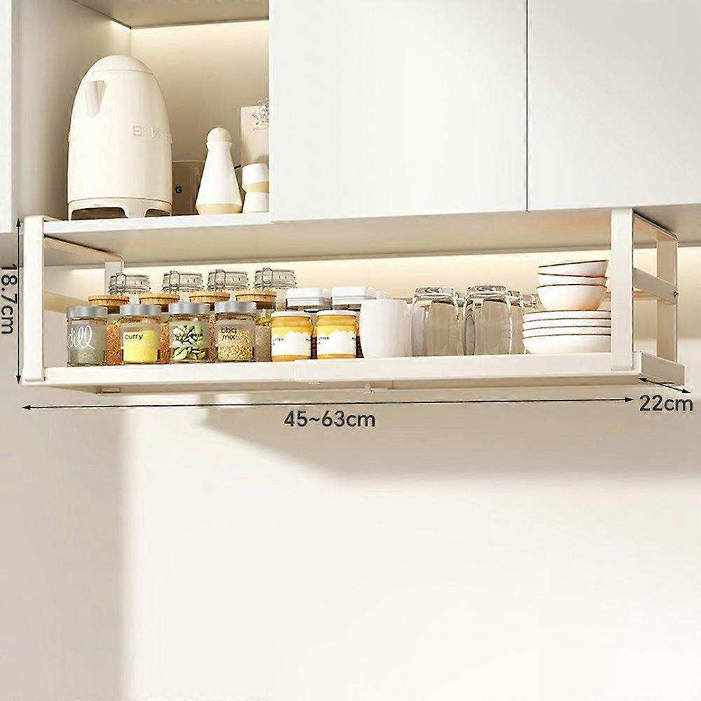 TKdaddy Adjustable Under Cabinet Organizer Rack 45-63cm Extendable Kitchen Storage Shelf Multi-Function Holder White