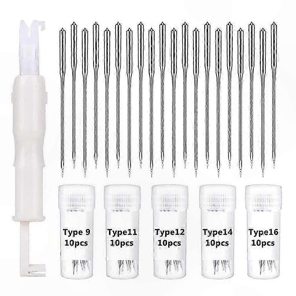 Universal Sewing Machine Needles, 50-Pack, Sizes 65/9, 75/11, 80, Regular Point, Compatible with All Brands