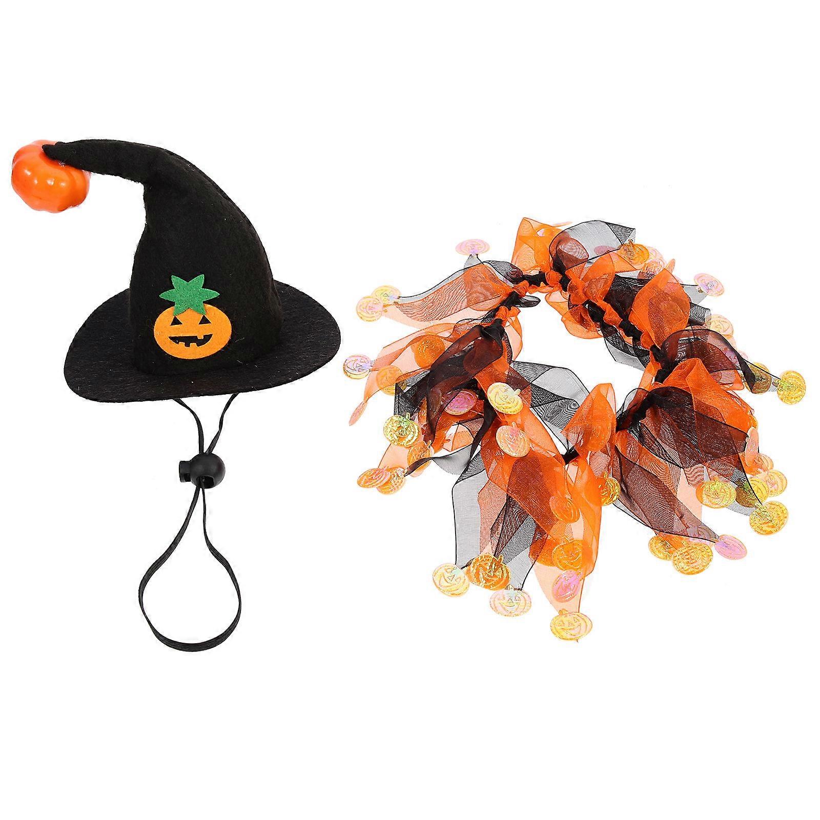 Funny Cat Hat and Dog Scarf Halloween Pet Costume 1Set for Festival