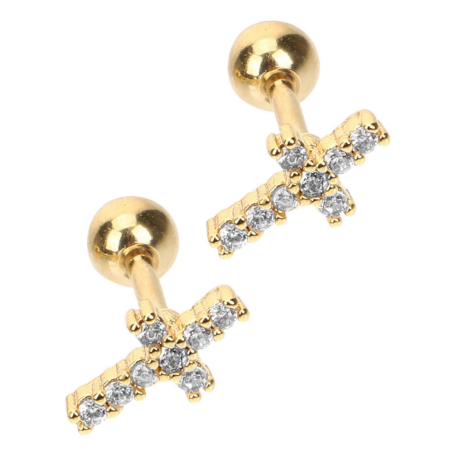 5Pairs Golden Cross Earrings for Ear Piercing Studs Stylish Decor
