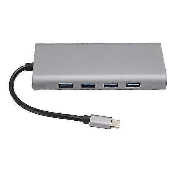 11-in-1 USB C Hub Multiport Adapter 4xUSB3.0 HD 4K VGA RJ45 Ethernet PD Charging 3.5mm Audio