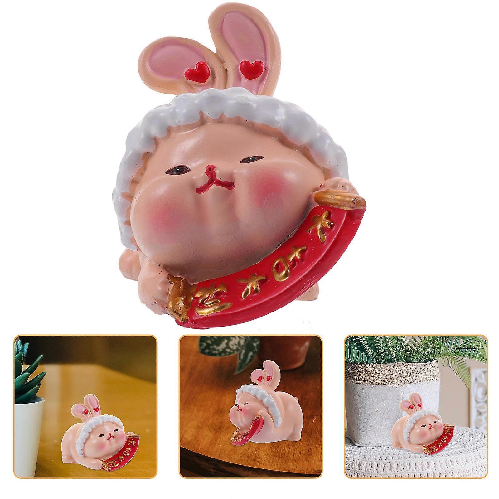 Resin Bunny Figurine Rabbit Statue for Decoration 4Pcs Cute Pink Zodiac Decor